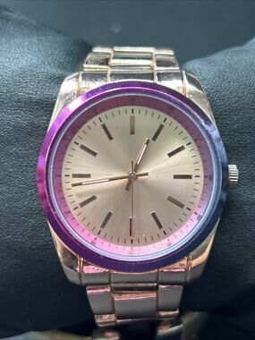 Accutime Rose Gold Tone Purple And Blue Bezel Women’s Quartz Watch